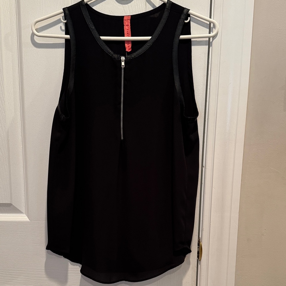 Black Sleeveless Top with faux leather trim around the neck and sleeves size xs